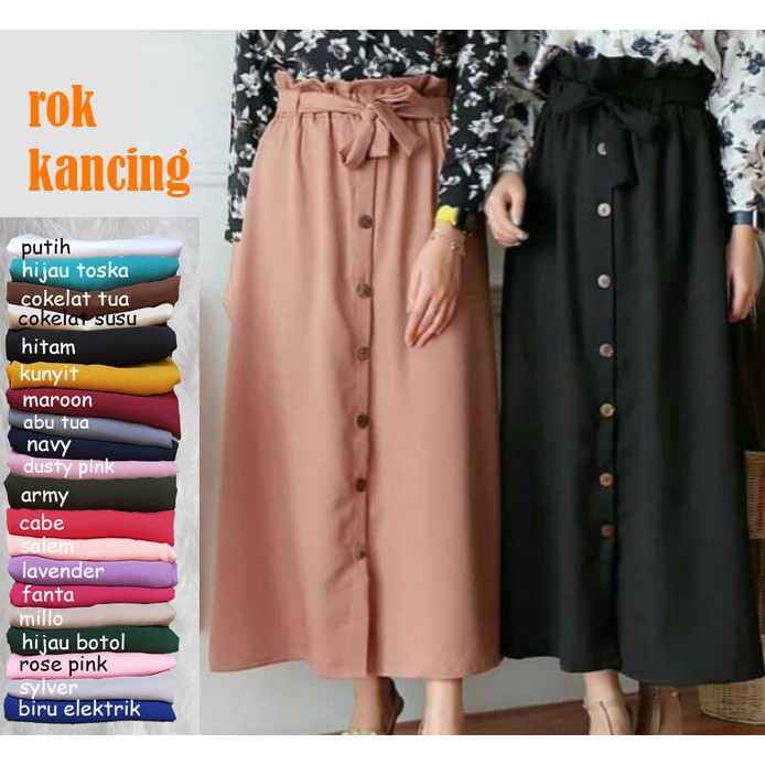 ROK PANJANG KANCING MOSCREPE PREMIUM SKIRT WANITA GROSIRR31 GRATIS ONGKIR