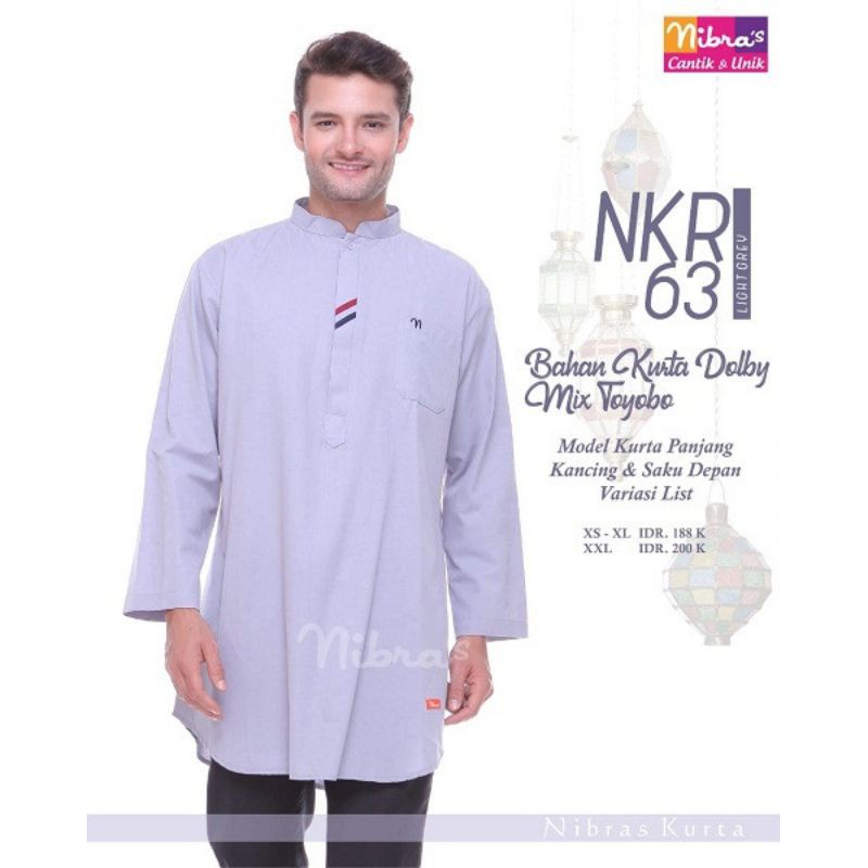 Baju Koko Lengan Panjang Dewasa Pria NKR 63 by Nibras Light Grey