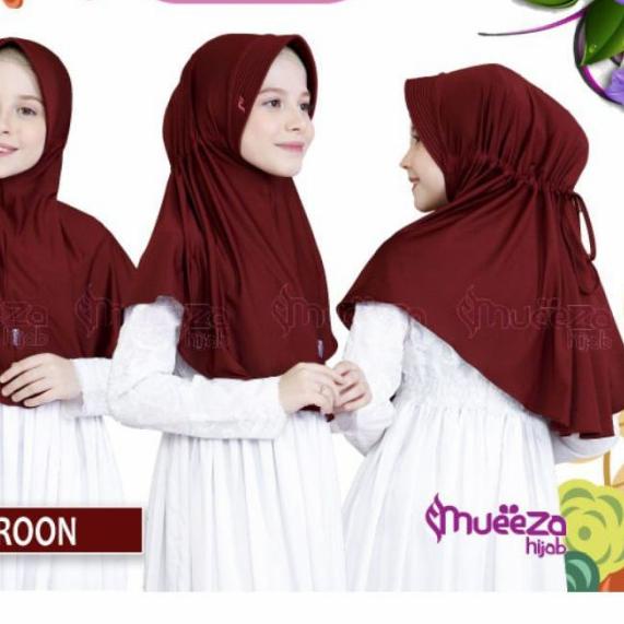➷ Hijab kerudung anak SD usia 6 - 10 th | jilbab bergo serut mueeza - merah bata ✰