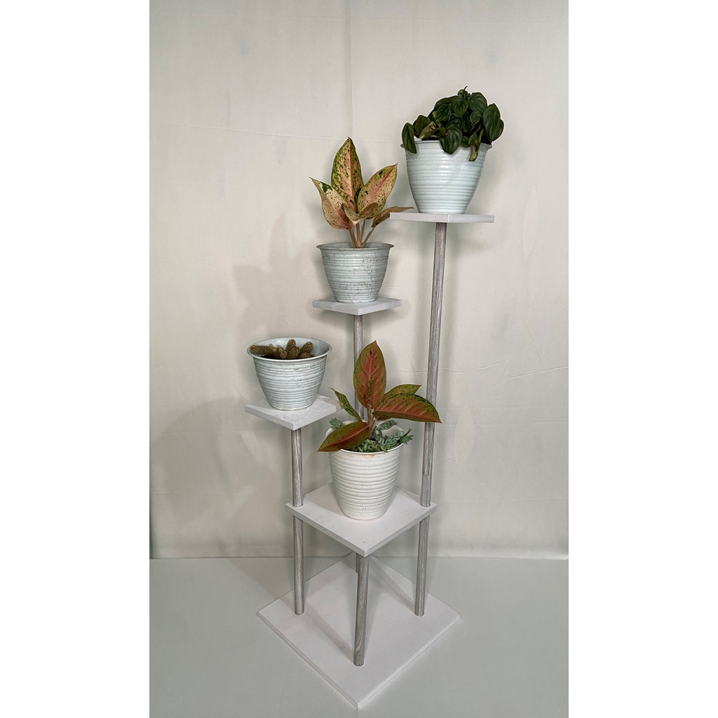 RAK BUNGA MINIMALIS RAK BUNGA SUSUN RAK BUNGA LANTAI TINGKAT 4 BESAR KOTAK PUTIH ABU