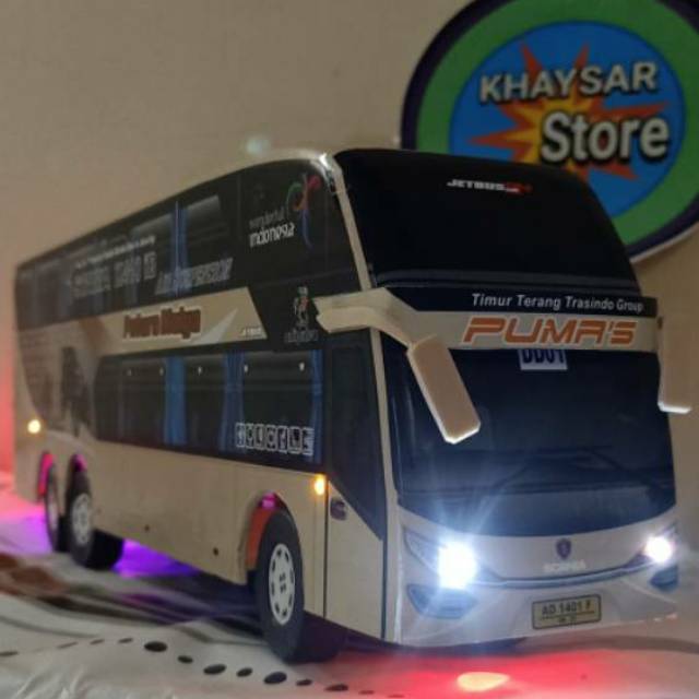 miniatur Bus bis /mainan bus bisPutra Mulya Double Decker lampu