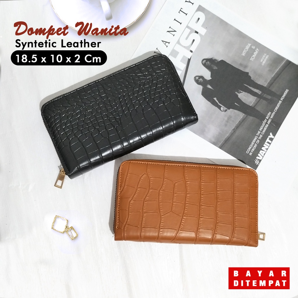 dompet wanita kulit sintetis polos dompet panjang tempat kartu dan uang dompet besar tempat HP dompet panjang murah