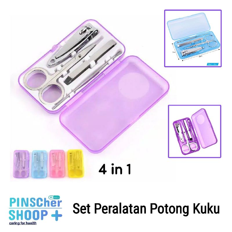 Manicure Set 4 in 1 Warna Warni Peralatan Gunting Potong Kuku