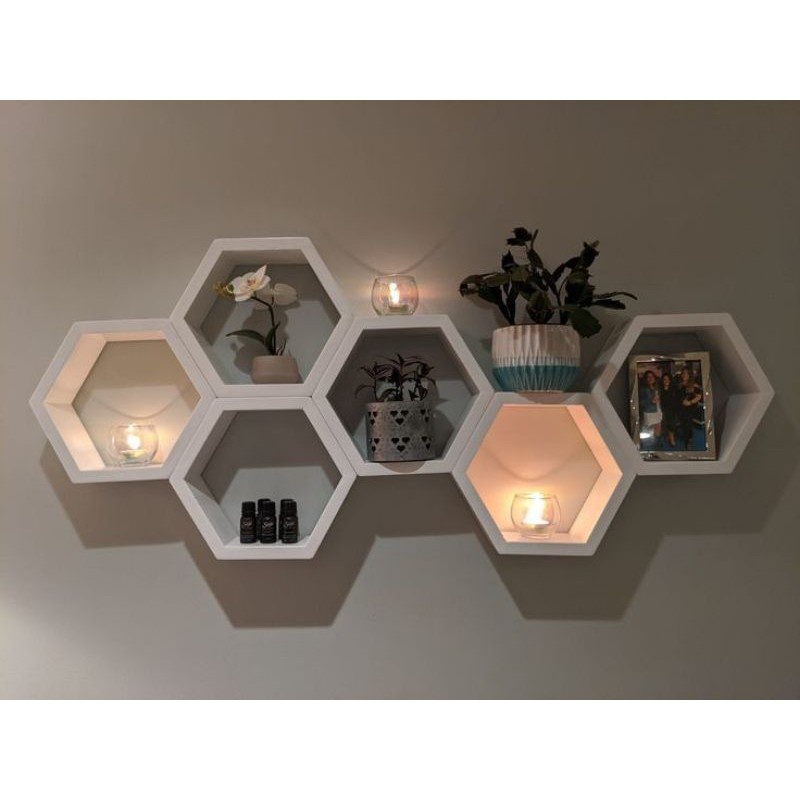 Rak Dinding Hexagonal Segi Enam / Rak Hexagonal Satu Set Isi 3 / Rak Hiasan Dinding 3 in 1 16