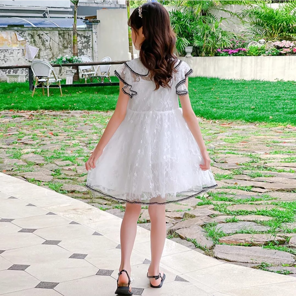 QFS - DRESS KIDS VICTORIA WHITE / FULL BRUKAT / COMBI LACE HITAM / LAPIS 3 PURING / WHITE / TERBARU/UMUR 6-10 TH/IMPOR