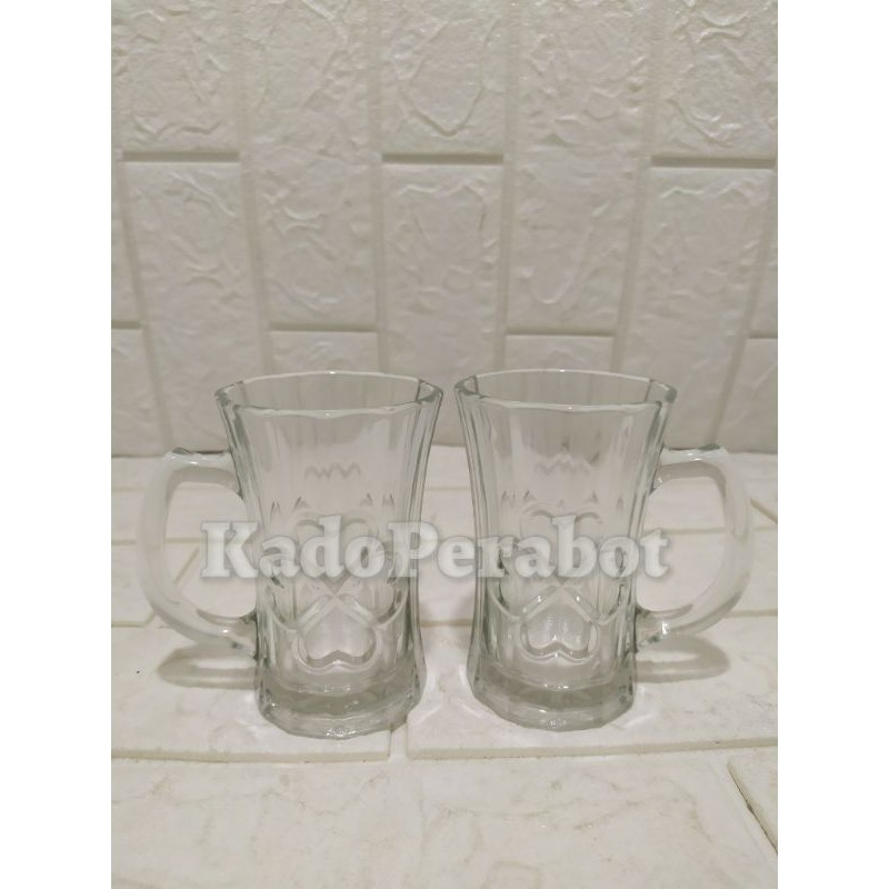 Gelas kaca Nge Mok Sha - gelas kopi bening - gelas teh gagang kaca