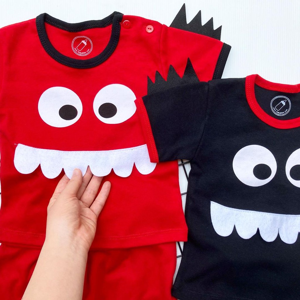 BERSERTIFIKASI SNI BABYBEB Little Monster BabyBeb Baju Setelan Kaos Celana Pergi Jalan Lucu Fashion Anak Bayi Cowok Laki Lucu