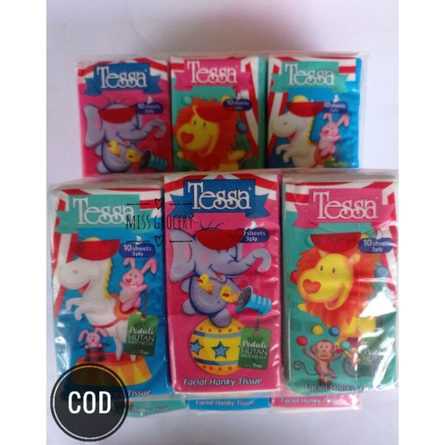 (6 Pack isi 10 Sheet)Tissue Tessa Facial 3 Ply Pocket Saku 1000an Wajah Lembut Handkerchief Tebal Murah Grosir