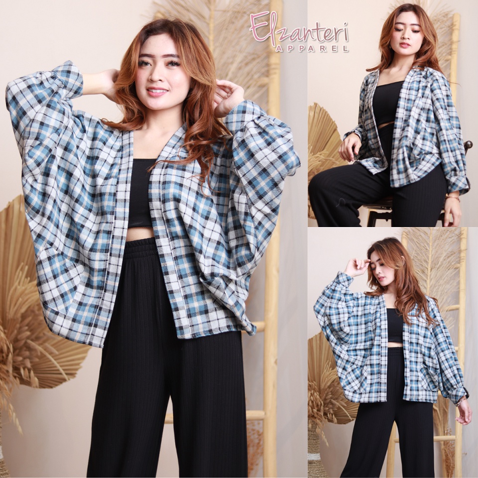 Baju Wanita | Baju Outer | Baju Flanel Batwing Wanita Premium Elzanteri