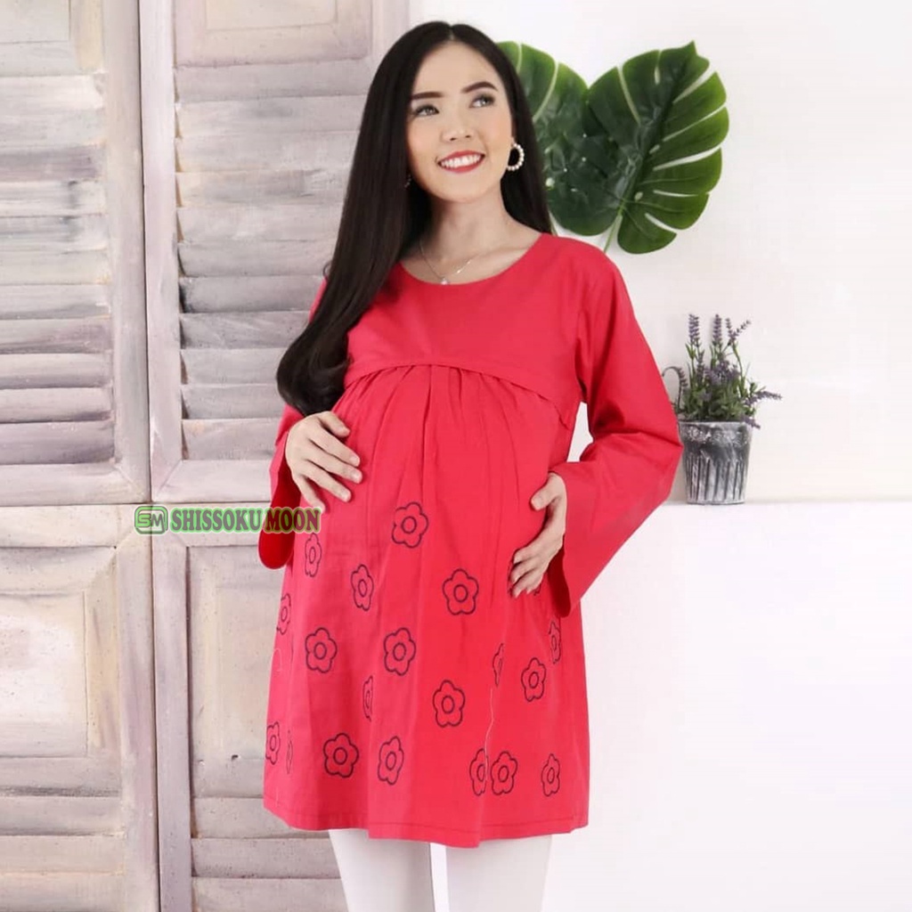 Baju Atasan Hamil Menyusui Lengan Panjang Motif Bordir Bahan Katun Premium - Vanessa