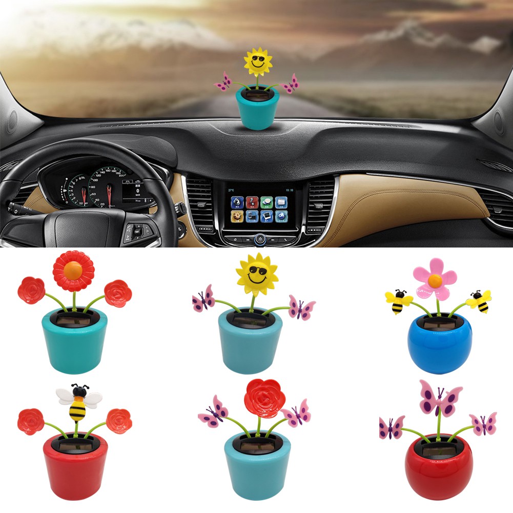 Suppmodel Creative Plastic Solar Power Flower Car Ornament Flip Flap Pot Swing