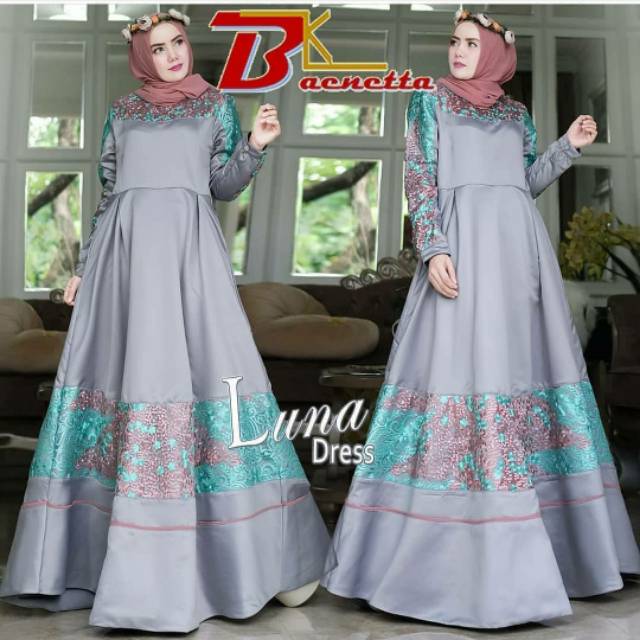 Luna dress Baenetta / dress pesta brokat/ gamis modern / gamissyari