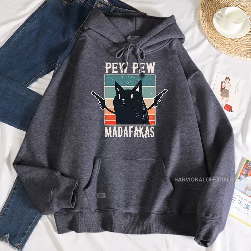 Parisdivarious Sweater Hoodie Jemper Madafakas Cat Bahan Fleece Size S - XXL (Pria &amp; Wanita)