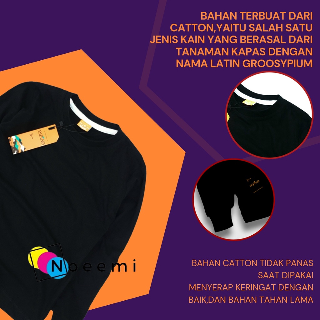 Papino Baju Kaos Anak Laki Laki 1-12 Tahun Pakaian Lengan Panjang Cowok Dan Wanita Hitam