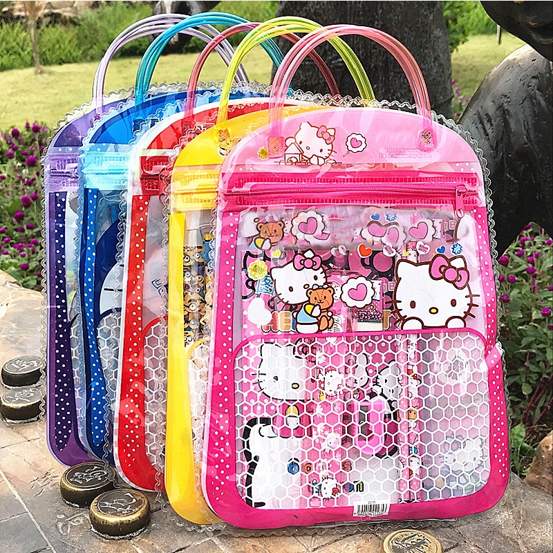 Grosir - S253 Alat Tulis 7 in 1 / Stationary Set Bentuk Tas / Peralatan Sekolah / Souvenir Ulang Tahun Anak