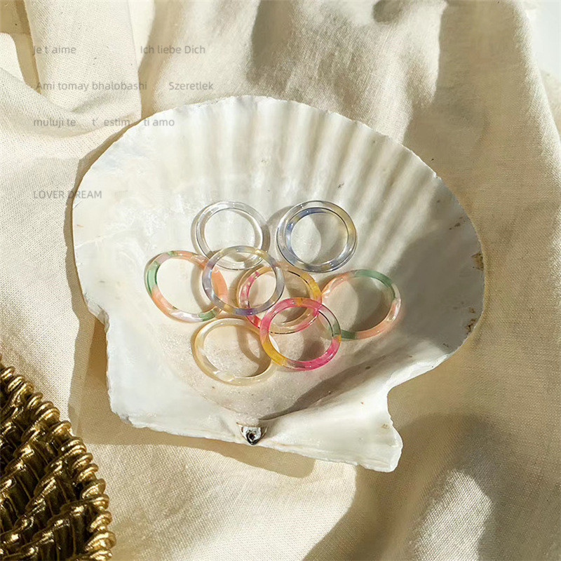 We Flower Trendy Susun Warna-Warni Cincin Akrilik Untuk Wanita Gadis Korea Knuckle Ring Sederhana Fashion Jari Perhiasan Hadiah