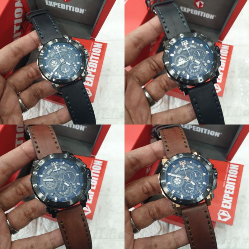 Jam Tangan Expedition 6402 E 6402 Men tali Kulit Mesin Baterai Original d4.8cm +box Original Expedit