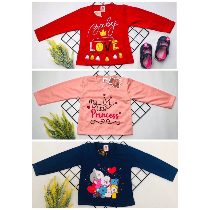 DL88 I kaos atasan anak perempuan baby love merah/bts uk 1-9 tahun / baju kaos anak tangan panjang part 5