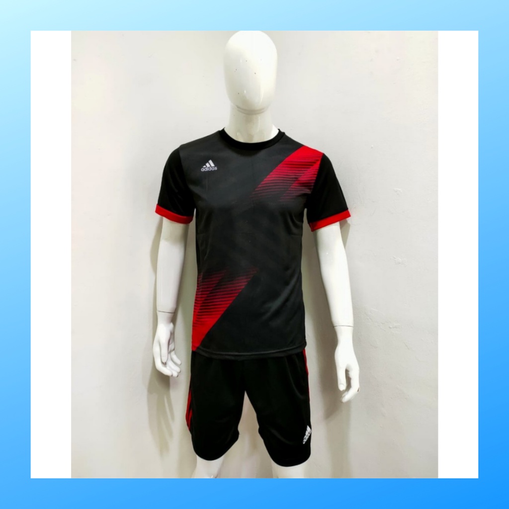 Kaos futsal pria jersey sepak bola baju dan celana setelan wanita dewasa t-shirt outfit seragam jarsey kostum olahraga pakaian apparel sport jersy soccer casual jersi suit AD161 merah