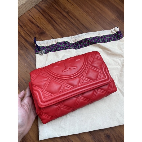 NBU TORY BURCH TB SOFT FLEMING CLUTCH BRILIANT RED PRELOVED AUTHENTIC PL