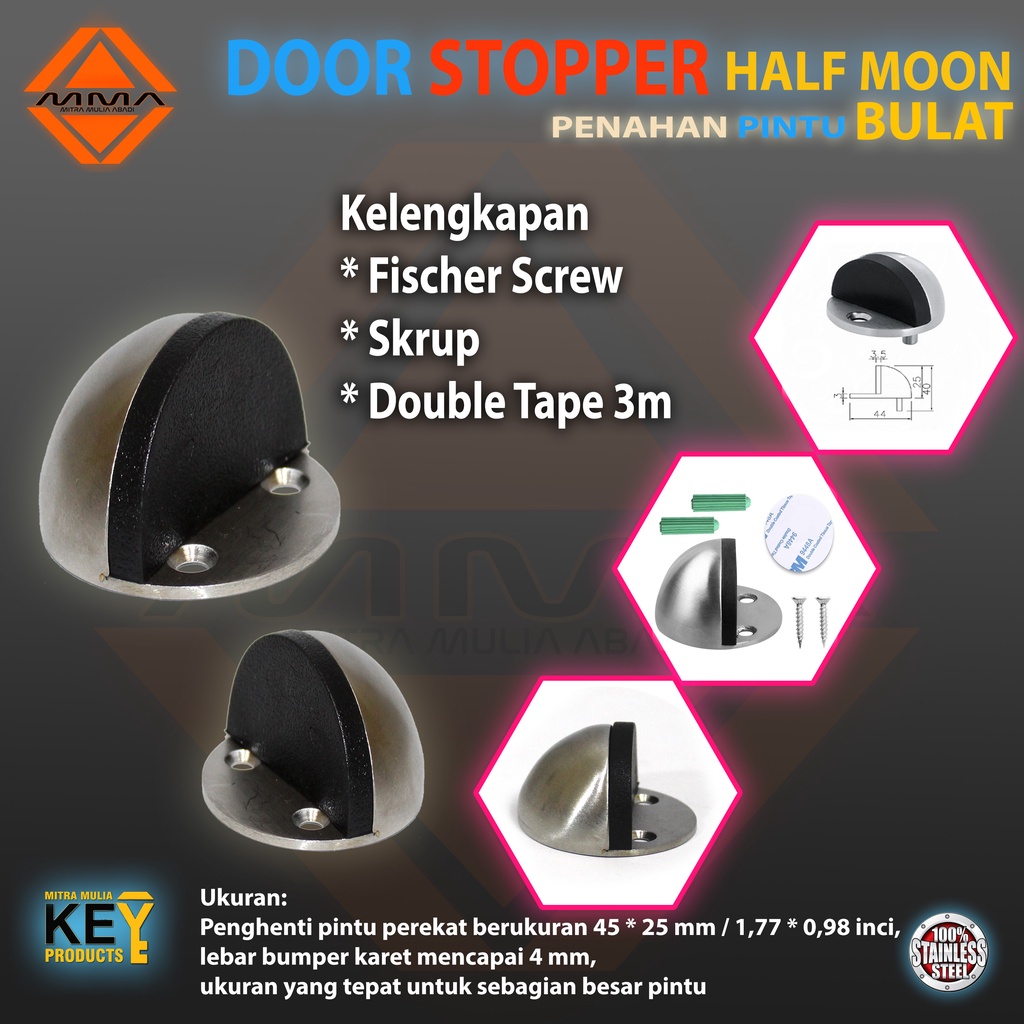 Door Stopper Bulat Stainless | Penahan Pintu Bulat Keong Door Stop