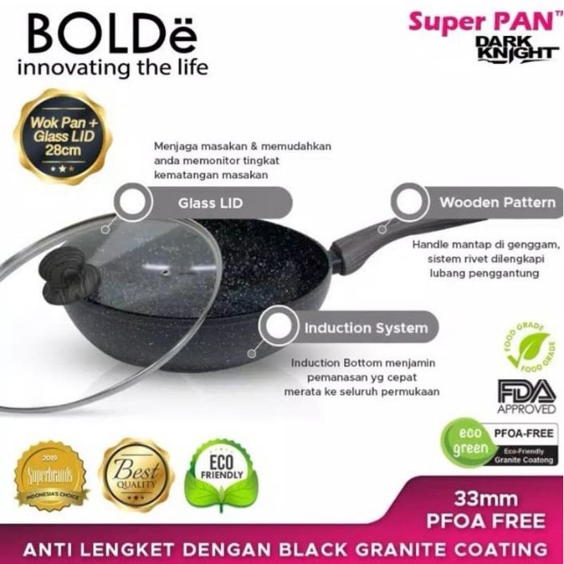 Panci Penggorengan Bolde 28cm + Glass LID Dark Knight Free Tutup Kaca