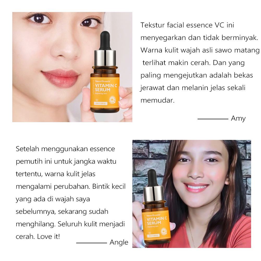 VIBRANT GLAMOUR Vitamin C Brightening Serum Whitening Essence Untuk Pelembab Wajah Pemutih Kulit Mencerahkan Serum Flek Hitam