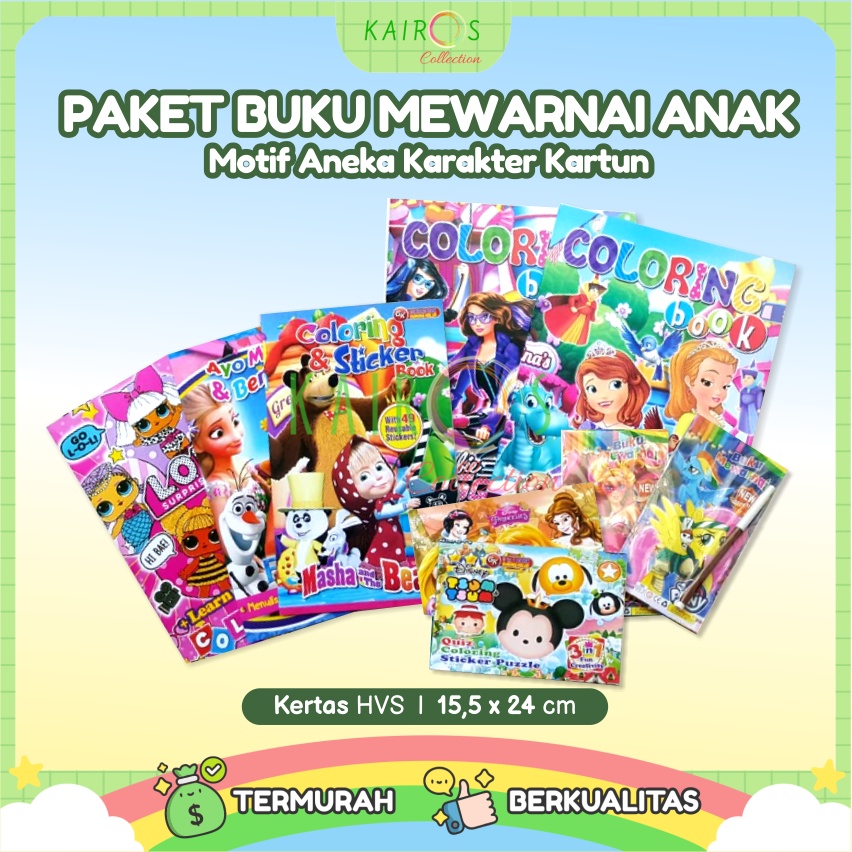 Paket Hemat Buku Mewarnai Anak Aneka Motif Karakter Kartun