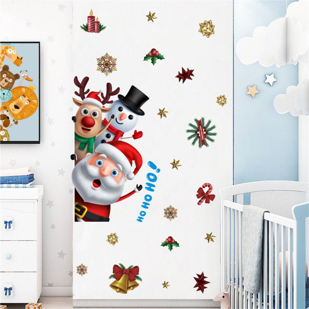 R-bunga Natal Pintu Stiker Elk Kartun Perekat Diri Tahan Air Perlengkapan Liburan Dekorasi Stiker Kulkas