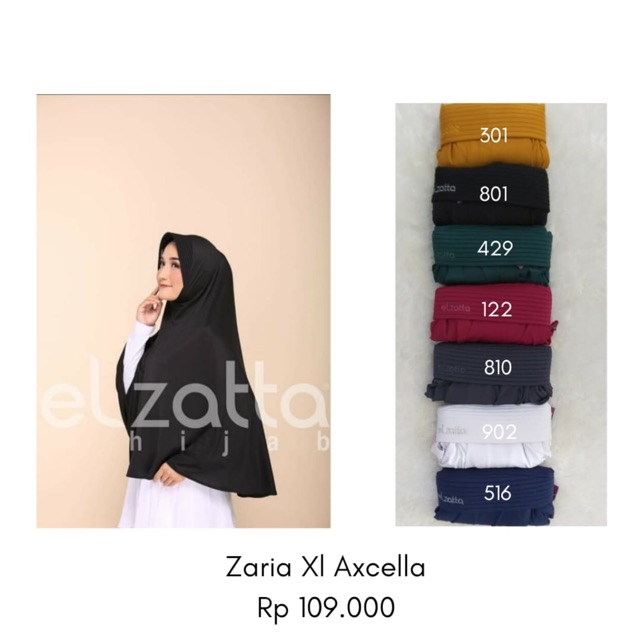 Jilbab Bergo Elzatta Hijab Original Zaria XL Axcella
