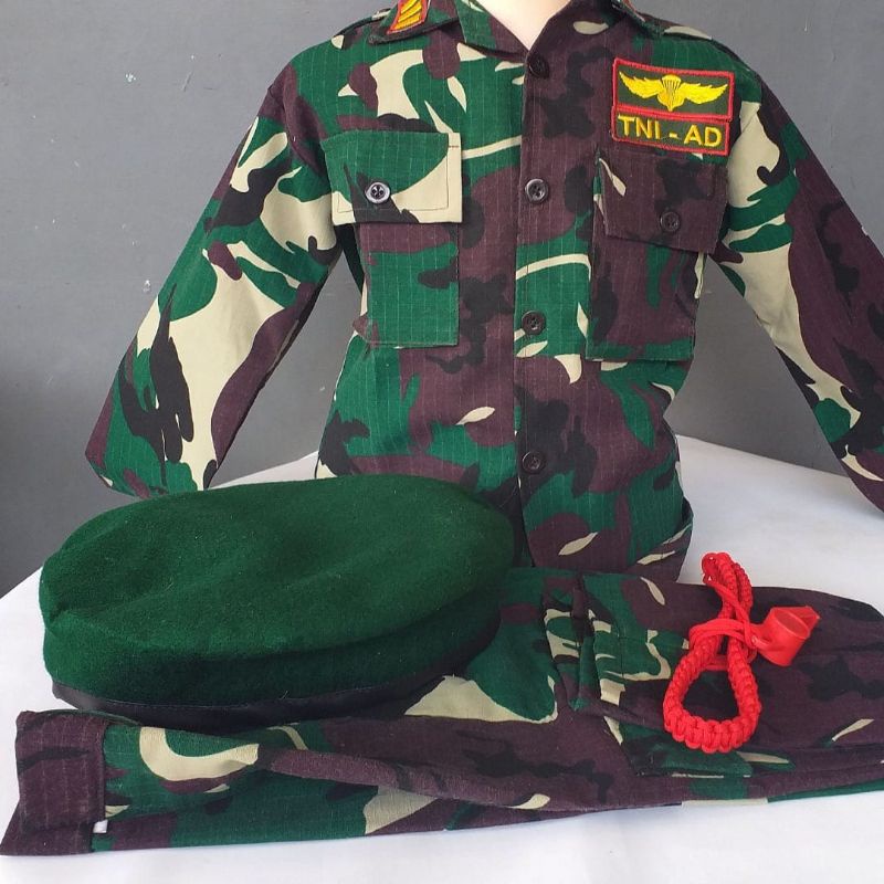 BAJU SERAGAM TENTARA ANAK LAKI DAN PEREMPUAN | SETELAN KOMPLIT | BAJU SERAGAM TNI  ANAK  | KOSTUM KARNAVAL | SERAGAM TNI ANAK