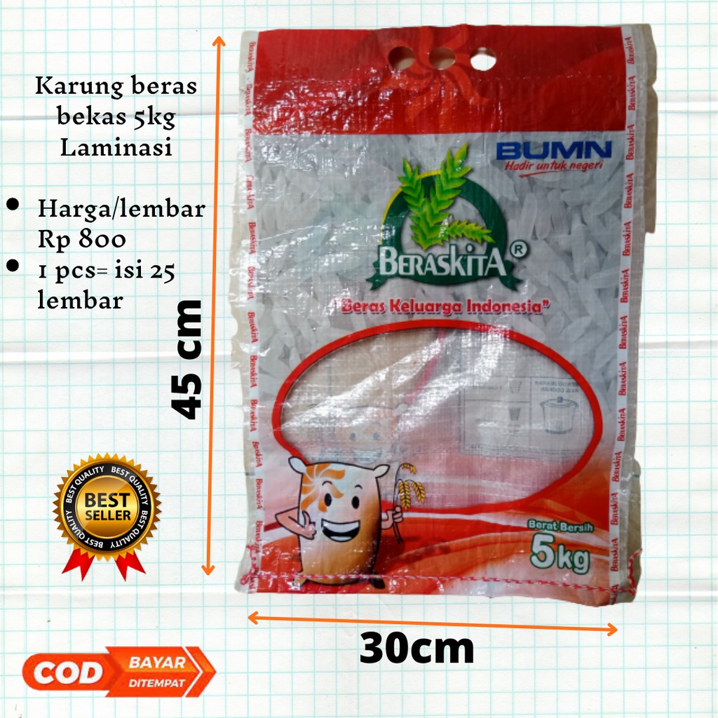 Karung beras 5kg laminasi - Bekas -isi 25 lembar