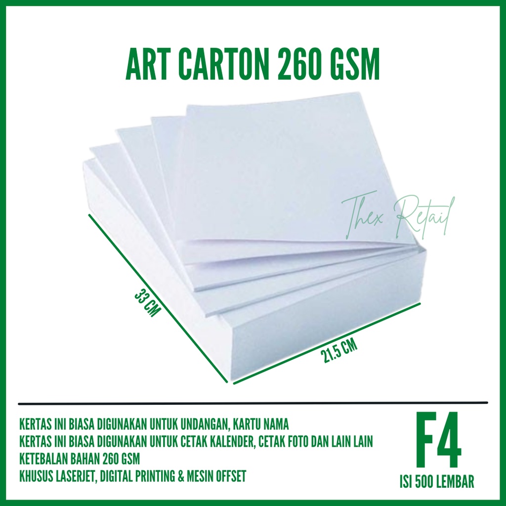

Art Carton 260 gsm F4 isi 500 lembar / Kertas Art Carton 1 Rim