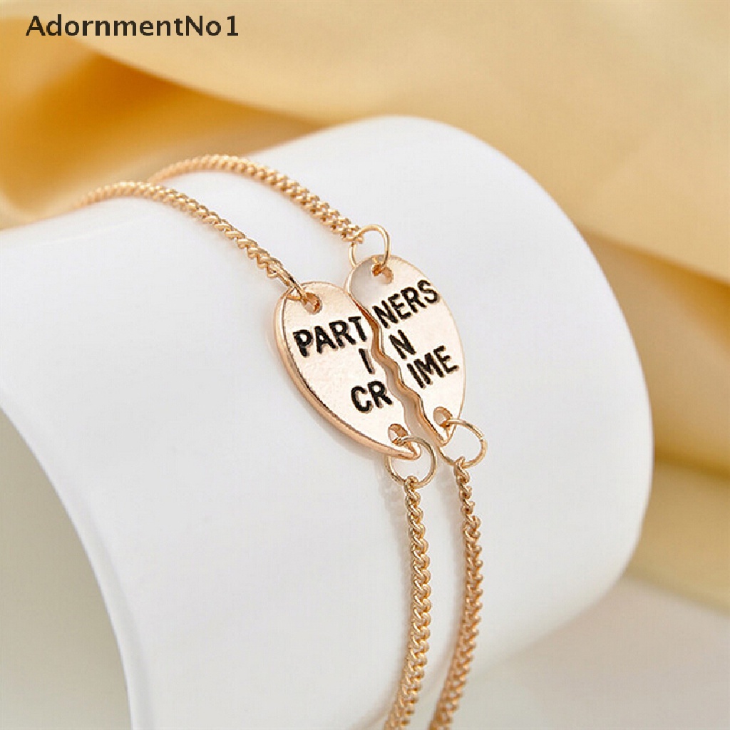 (AdornmentNo1) 2pcs / Set Gelang Tangan Rantai + Liontin Hati Motif Tulisan Best Friends Forever Untuk Wanita