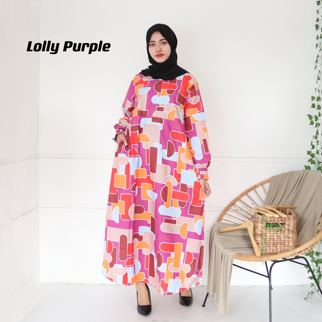IZANY GAMIS / Dress Muslim XXL Jumbo Lengan Kancing Banyak Motif-LOLLY PURPLE