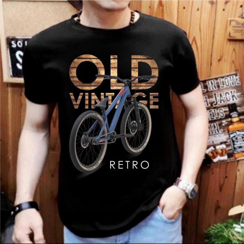 NEL-KAOS PRIA/ KAOS COWOK DISTRO/T-SHIRT LENGAN PENDEK OLD VINTAGE  SEPEDA RETRO FIT TO L-XL