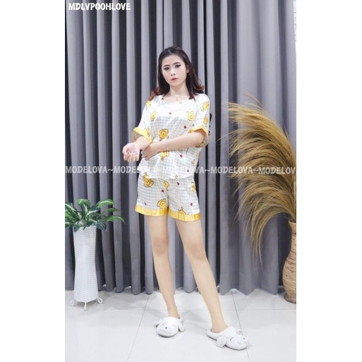 MDLV~BAJU TIDUR POOHLOVE GOLD SATIN HP BAJU TIDUR IMPORT WANITA BEST SELLER PIYAMA IMPORT