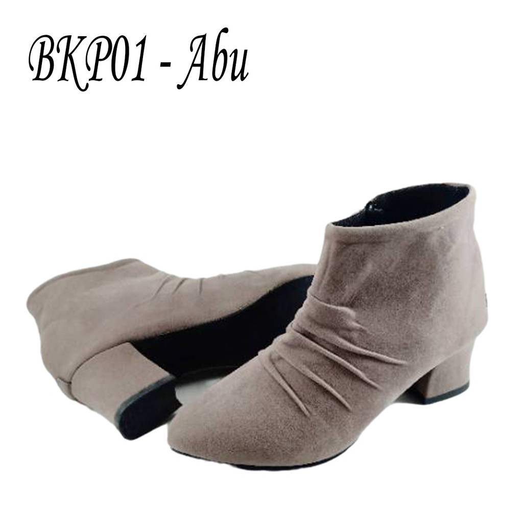 EMYE BKP01 Sepatu Heels Boots Wanita 5cm Bahan Beludru Lembut Terbaru 2021