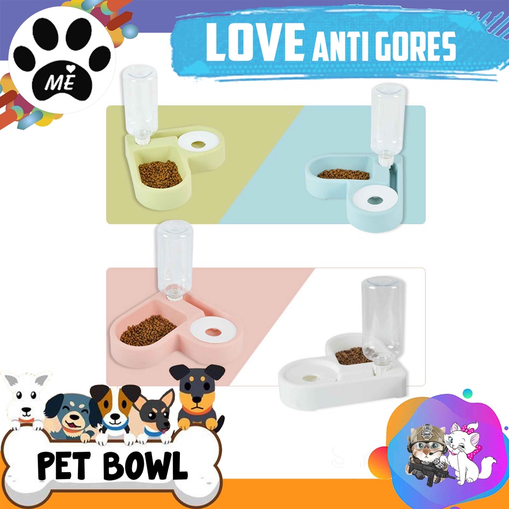 Pet Bowl &quot;LOVE ANTI GORES&quot; With Bottle For Cat &amp; Dog