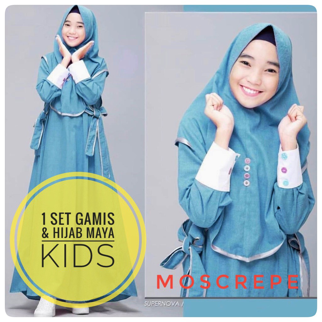 Maya kids syari+hijab/gamis tanggung u 12-14th/gamis 1 set/gamis anak terbaru