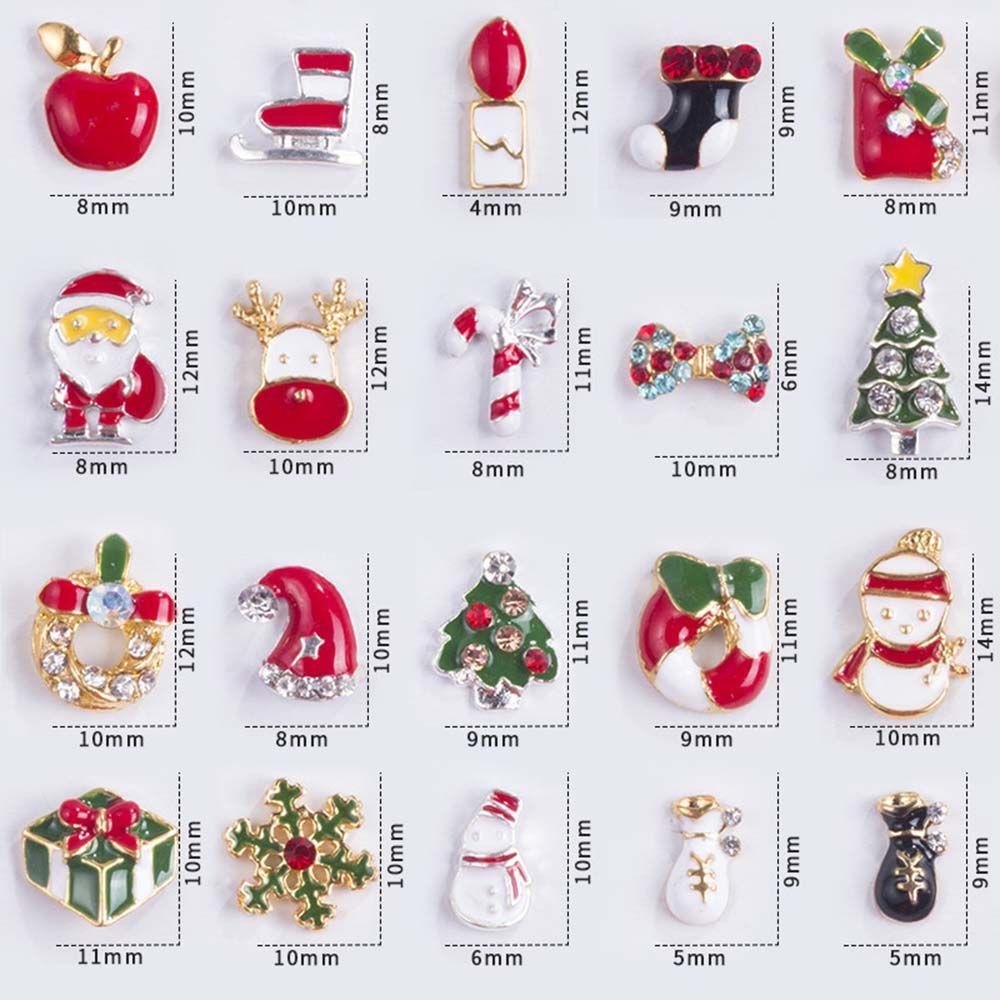 AUGUSTINA Agustinina Natal Dekorasi Kuku Logam Alloy Sock Snowflake Pohon Natal Bell DIY Nail Art Perhiasan