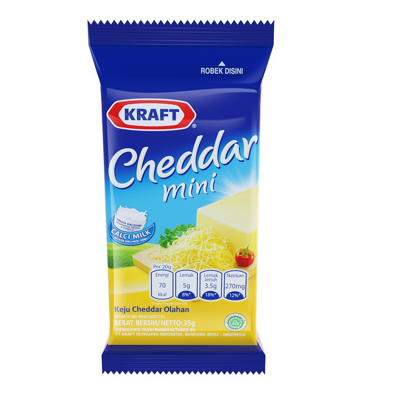 

Keju Kraft Cheddar Cheese Mini 35gr Sachet Kecil | Keju Craft Mini