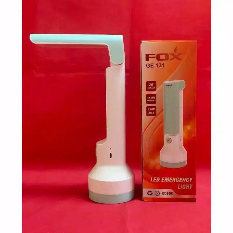 Fox Senter + Lampu Emergency LED Charge Cas GE-131 GE 131 Lampu Belajar Lampu Murah Berkualitas