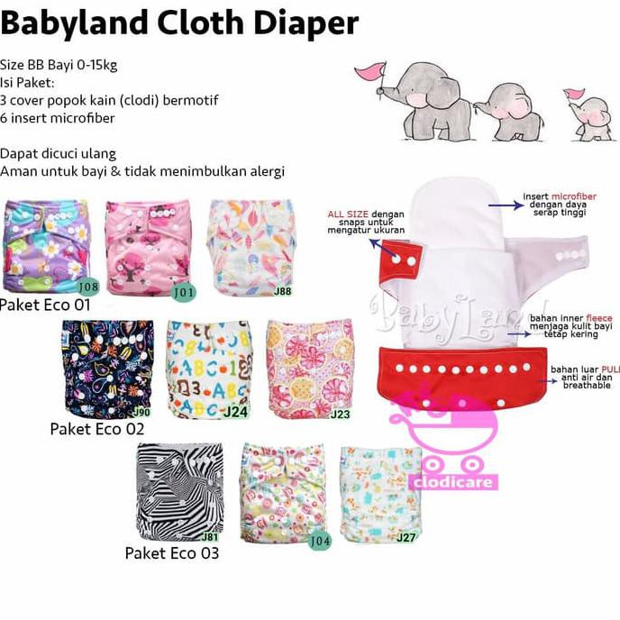 Termurah Clodi Cloth Diaper Babyland 2 Insert Microfiber - Paket Eco 14