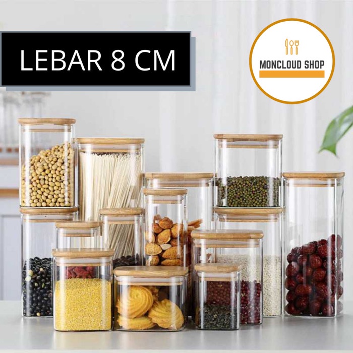 Toples Kaca Kue Kering Kedap Udara Besar Tutup Kayu Makanan Snack 8 Cm Z2W0 Toples Murah Kado cantik