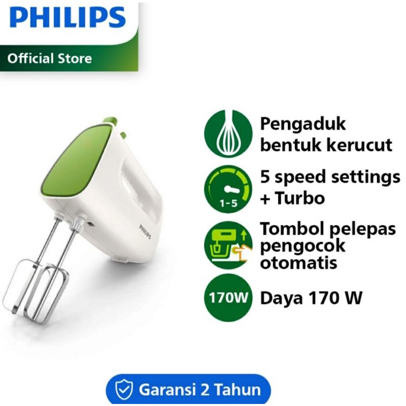Philips Mixer Hand HR 1552/40 - Green Mixser Tangan HR 1552 Mikser Serbaguna HR1552 Ori 170 Watt Garansi Resmi 2 Tahun