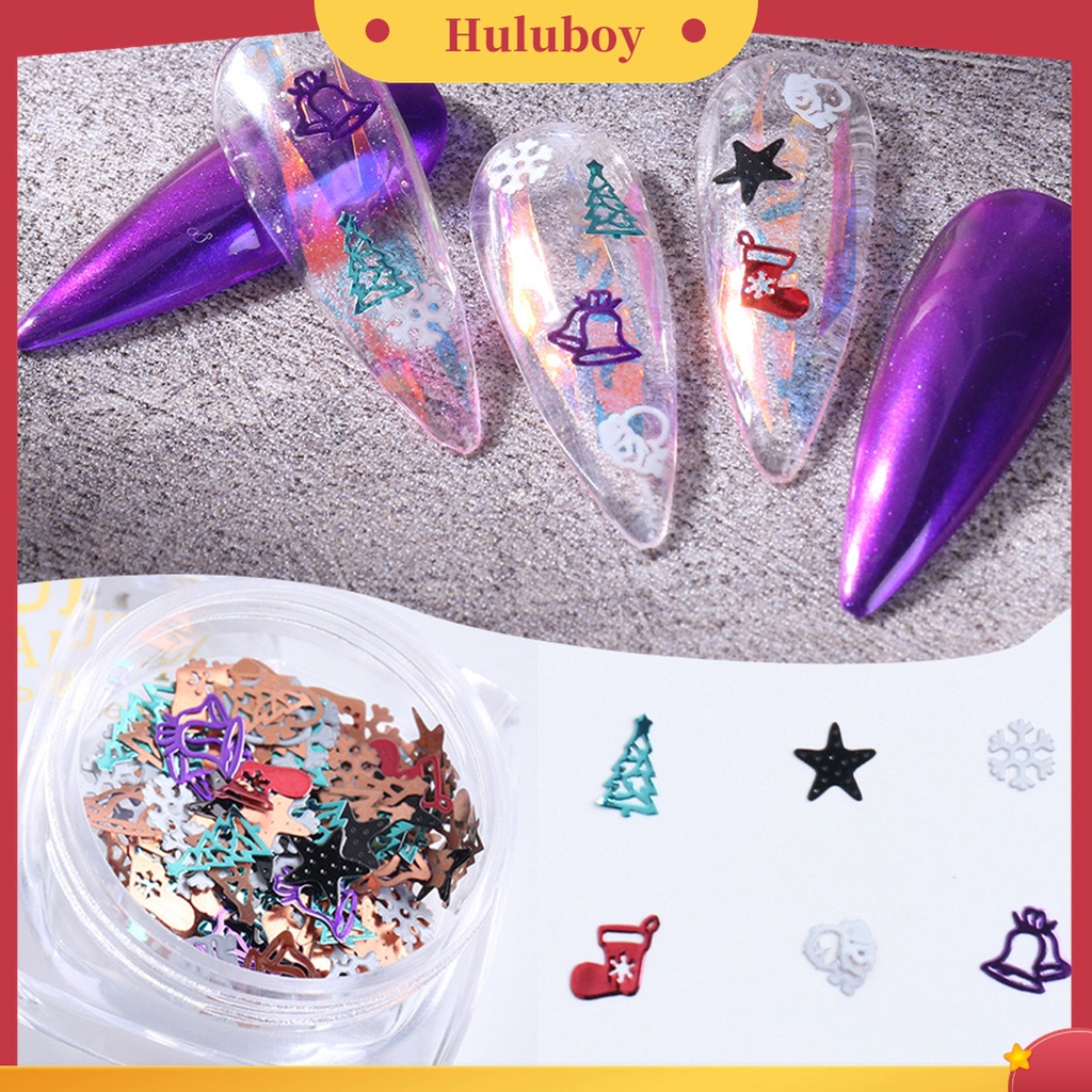 Huluboy Huluboy♡ 1 Kotak Stud Kuku 3D Tema Natal Warna Campur Untuk Dekorasi Manicure