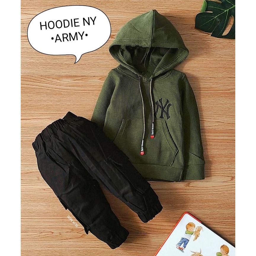 Setelan Anak - Baju Bayi Laki - Laki Hoodie Tangan Panjang Celana Panjang Motif Hoodie NY