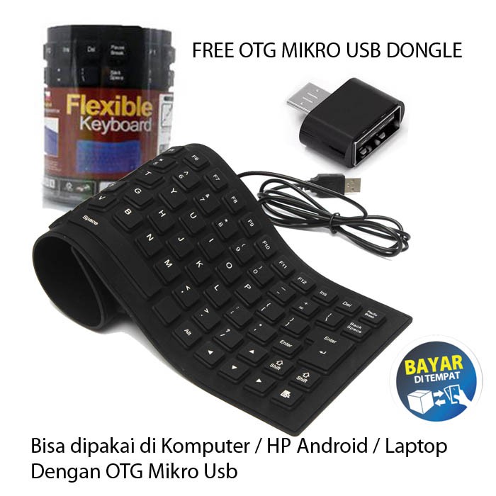 Trend-Paket 2in1 Keyboard Flexible Plus OTG Mikro/Type C Andorid/IOS Untuk HP Android Or Laptop/PC