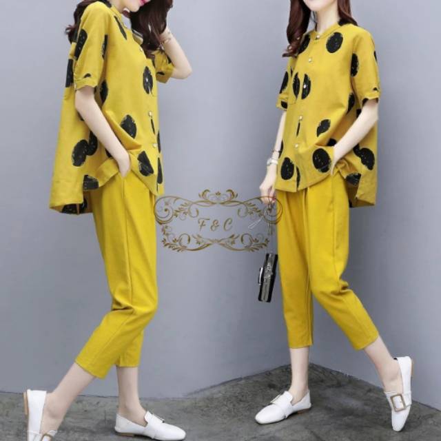 SET SARITA FASHION PAKAIAN WANITA SETELAN ATASAN DAN CELANA BAHAN BABYTERRY FEHM